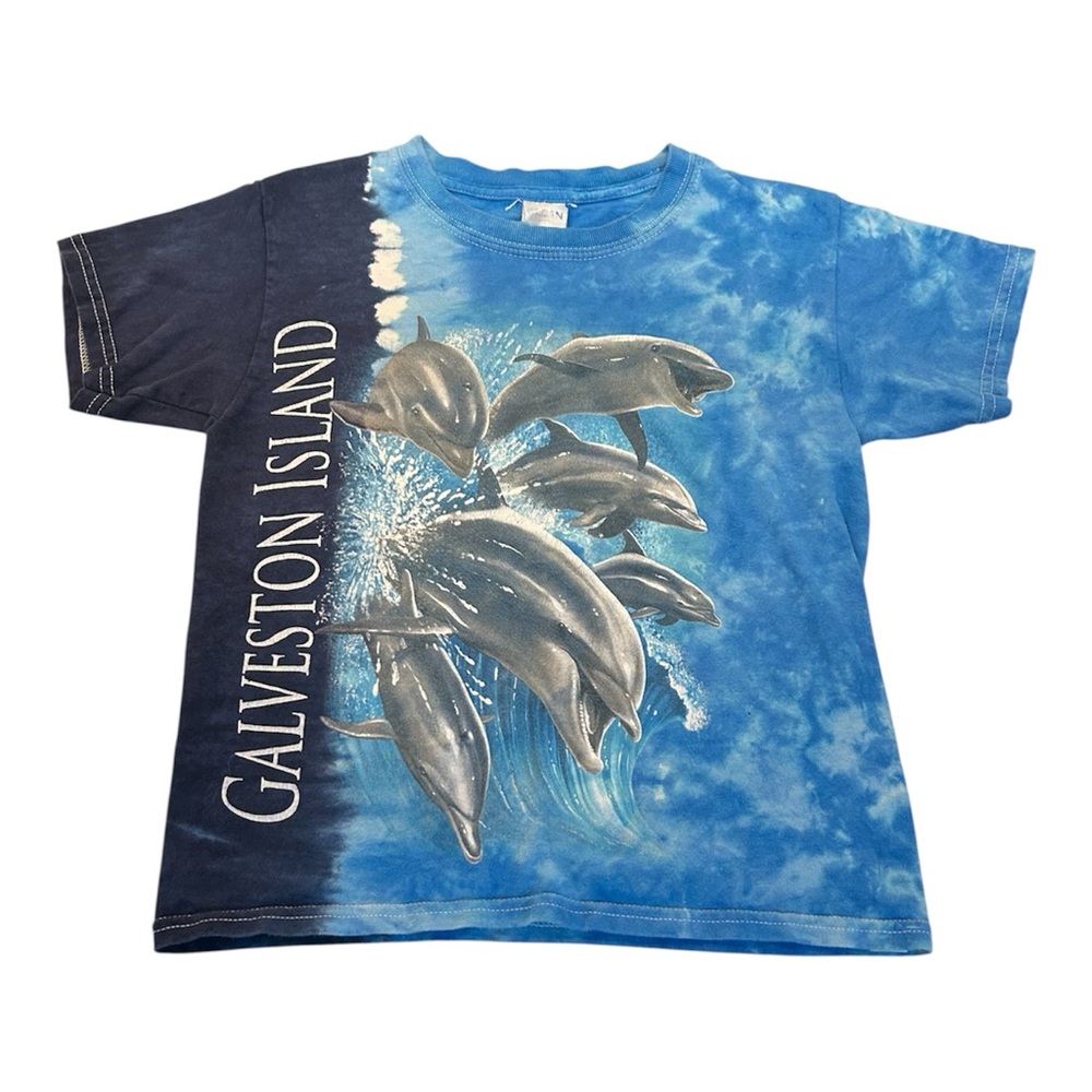 Vintage Galveston Island Tie Dye Dolphin Gilden Graphic T-Shirt Size Youth‎ XS